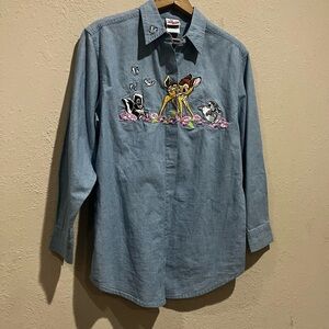Vintage Bambi Embroidered Button Down Top by The Disney Store - 100% Cotton